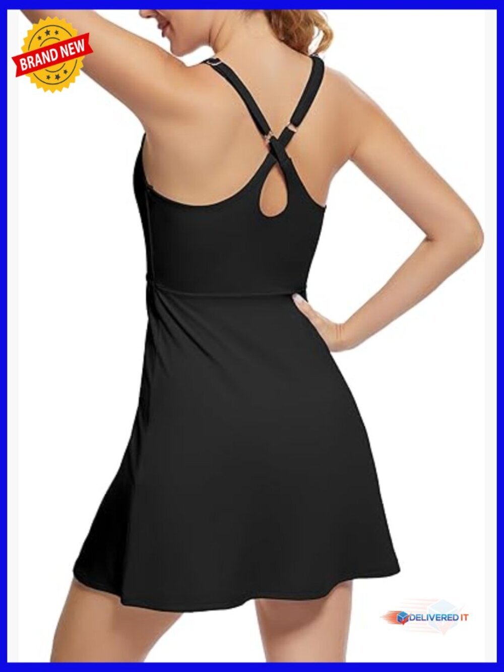 Women's Athletic Dress with Shorts Pockets Backless Adjustable Straps